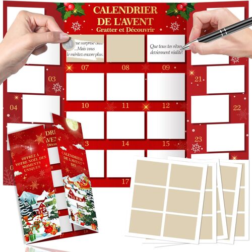 JEXNOVASHOP-Calendrier de l'Avent à Gratter 2025, Bricolage Calendrier de l'Avent à Remplir Soi-Même 24 Noël Calendriers Vide pour Gratter Bricolage Familles Femmes Hommes Couples