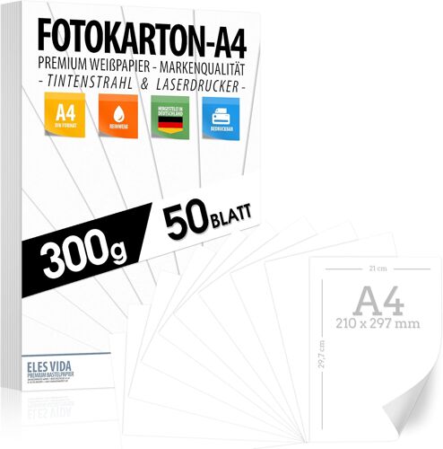 Kalanka-Cartone Artigianale 300g / M² - 50 Feuilles Carta Premium Bianco Puro - Din A4-21 X 29,7 Cm - Carta Per Stampante Bianca Non Stampata Per Fotografia, Presentazioni, Artigianato, Scrapbooking