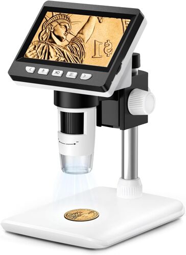 VornixorSarlshopMicroscope numérique Enfant/Adulte,4,3 Pouces écran Microscope electronique à grossissement 50-1000X avec 8 lumières LED réglables, loupe à souder, Compatible Windows/Mac