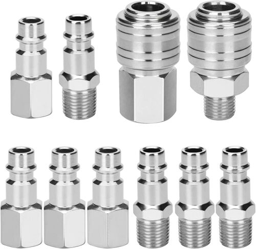 JEXNOVASHOP-10 PCS Raccords de compresseur 1/4 "BSP Raccord Rapide Pneumatique Européen Coupleur pneumatique d'air kit compresseur accessoire d'air tuyau air comprimé du connecteur Homme Femme