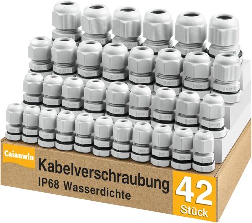 JEXNOVASHOP-Lot de 42 Presse étoupes ¿ IP68 Presse etoupe etanche M12 M16 M20 M25 passe câble étanche pour boîte de dérivation, boîte de distribution, boîte à fusibles en saillie, répartiteur mural