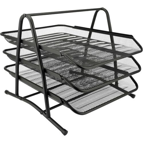 Jexnovashop-Corbeilles À Courrier Métal 3 Niveaux - Organisateur De Bureau Multifonctionnel - Support De Fichier Pour Le Bureau, L'école, L'étude, Noir