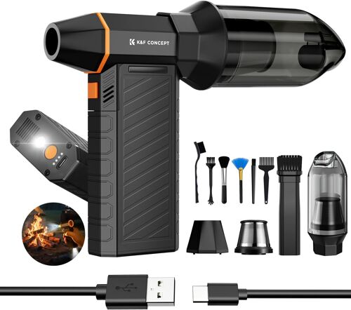 JEXNOVASHOP-K&F CONCEPT Souffleur Air Comprimé 2 en 1, LCD Écran Modèle 300000 TR/Min Mini Souffleur Dépoussiéreur Électrique Vitesse du Vent | 3 Vitesses Ajustablesavec Lampe de Poche pour Camping É