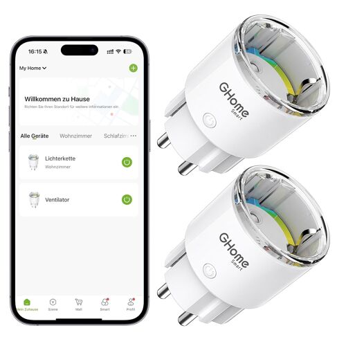 JEXNOVASHOP-Mini Prise Connectée WiFi, Prise Intelligente Certifié TÜV avec APP Contrôle, Mesure de Consommation Électrique, Plug Programmable avec Alexa et Google Home, Fonction de Temps, 10A
