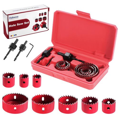 JEXNOVASHOP-11 pièces Scie Cloche pour le bois Circulaires Cloche Perceuse idéale pour les planches de bois minces, les plaques en PVC et en plastique (Rouge -11pcs)