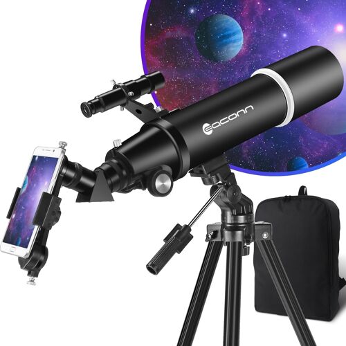 JEXNOVASHOP-Télescope d'astronomie pour Adultes, Ouverture 80 mm, Ouverture 600 mm, télescope de Voyage Portable pour débutants et Enfants avec trépied Adaptateur de téléphone Sac à Dos