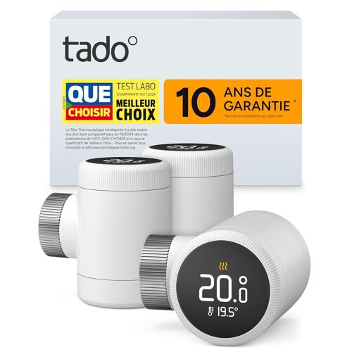 JEXNOVASHOP-tado° Smart Thermostat X en lot de trois, gestion du radiateur via une application et une enceinte connectée (Alexa, Siri, Google Assistant), installation DIY, pas compatible avec tado° V