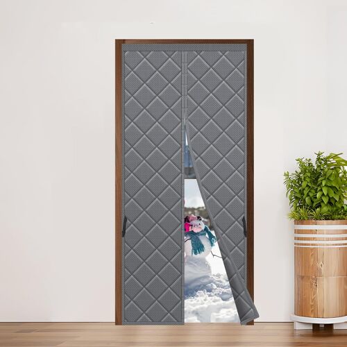JEXNOVASHOP-Rideau Thermique Isolant Anti Froid Imperméable Thermique Isolation Porte Avec Magnétique Coupe-vent - Économie d'énergie - 80 x 200 cm - Gris