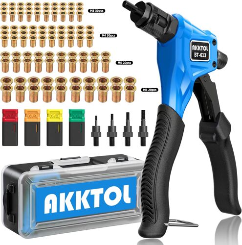 JEXNOVASHOP-Pince a Insert Fileté, Pince a Insert, Ecrou a Sertir avec 100 Insert Fileté M6 M5 M4 M3, Pince a Sertir Ecrou facile à remplacer, avec étui de Transport, Pince Ecrou professionnel Manuel