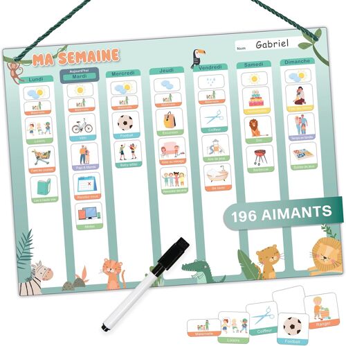 JEXNOVASHOP-Planning semaine pour enfants - Tableau magnétique Montessori au design mignon avec 200 aimants & un stylo - Jeux éducatifs à partir de 3 ans - Calendrier pour enfants