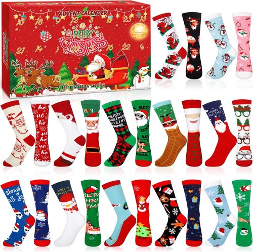 JEXNOVASHOP-Calendrier de l'avent Chaussettes,Calendrier de l'avent 2025,12 Paires Chaussettes Noel Femme et Hommes,Cadeau de Noel,Calendrier Avent,Calendriers de L'Avent pour Hommes,Femmes (35-44)