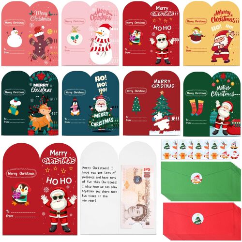 Jexnovashop-24 Enveloppe Noel Cartes De Noel Autocollants Noel Adulte Enfant, Pince À Billets De Noël Pour Cadeaux En Espèces, Carte Joyeux Noel Pour Famille Amis Camarades