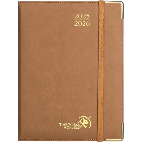 Jexnovashop-Agenda 2025 2026 Semainier 22 X 16,5 Cm De Août 2025 À Déc 2026, Premium Planner Scolaire 17 Mois, Couverture En Cuir De Coton Pu, Onglets Mensuels, Papier 100g/M², Marron