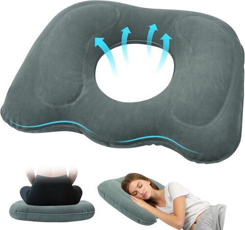 Jexnovashop-Coussin D¿Assise Gonflable, Coussin Hemorroides, Coussins Assise Ergonomique, Pour Chaises De Bureau, Coussin De Voyage, Gris