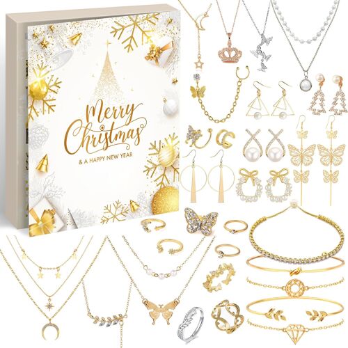 Jexnovashop-Calendrier De L'avent Bijoux Femmes 2025 - Calendrier De Noël Filles, 24 Surprises Bracelet Collier Bague Boucles D'oreilles, Calendrier À Rebours, Cadeau De Noël Pour Femmes Adolescentes