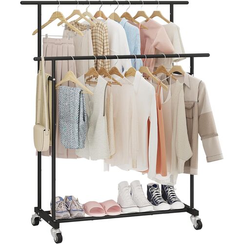 Jexnovashop-Portant À Vêtements À Double Tringle, Porte-Vêtements À Roulettes, Organiseur De Vêtements Portable Pour Chambre À Coucher, Salon, Magasin De Vêtements, Noir