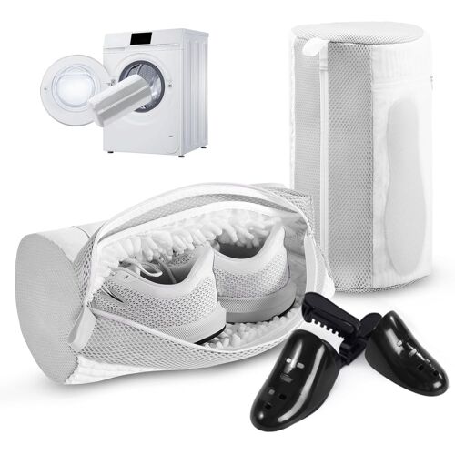 JEXNOVASHOP-Lot de 2 Sac Lavage Chaussures avec Embauchoir Sac Lave Linge avec Fermeture Éclair Filet Linge Machine à Laver pour Protéger Les Chaussures 19CMx39CM-Blanc