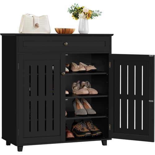 Jexnovashop-Meuble À Chaussures Avec Tiroir Et Etagères Réglables À 4 Niveaux En Mdf Et Métal Pour Entrée Dressing Chambre Couloir Noir 78 X 37 X 86 Cm