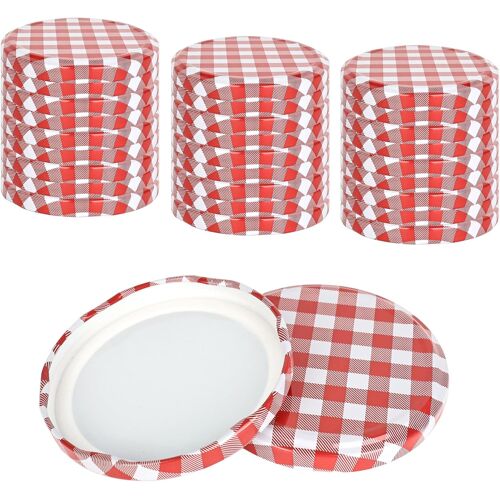 Jexnovashop-Lot De 50 Couvercles À Visser, Couvercle Pot Confiture 82mm, Carreaux Rouge/Blanc, Couvercles Pour Pots De Confiture, Bouchons À Vis Pour Bocaux De 230/350/435 Ml/565 Ml