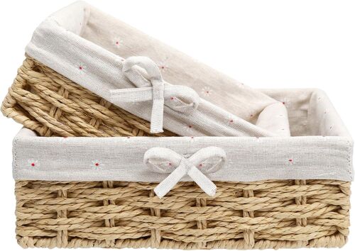 Jexnovashop-Lot De 2 Corbeille A Pain Avec Doublure, 2 Tailles Corbeille Osier En Corde De Papier, Paniere A Pain, Panier Rangement Osier Pour Viennoiseries Desserts Petit-Déjeuner, Kaki
