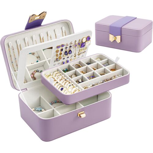 Jexnovashop-Boîte Bijoux Fille, Rangement Bijoux Pu Cuir À 4 Couches Avec Miroir, Range Bijoux Pour Colliers, Boucles D'oreilles, Bracelets -Violet