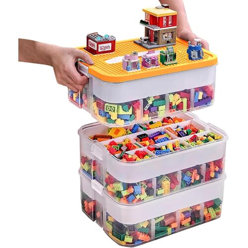 Jexnovashop-Boite Rangement Plastique Pour Lego Briques, 3 Couches Boite Rangement Pour Lego Avec Couvercle, Enfant Jouets Empilable Organiseur Transparent Avec Compartiments Pour Ranger Les Jouets