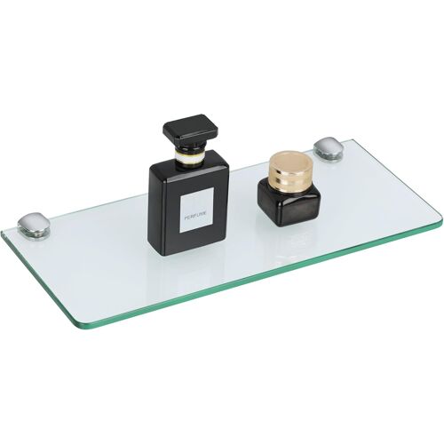 JEXNOVASHOP-tagère Murale en Verre Tablette Salle de Bain, Étagère de Douche en Verre Transparent Trempé de 6mm Épaisseur et Chromé Poli Supports, Longueur 30cm, EGBL1010R-M6-300-C-FBA