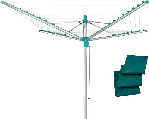 JEXNOVASHOP-Séchoir Parapluie Linomatic 500 Easy avec Housse de Protection, douille de sol, Système Easy-Lift, étendoir à linge 50m, séchoir à Linge à rétractation automatique des fils
