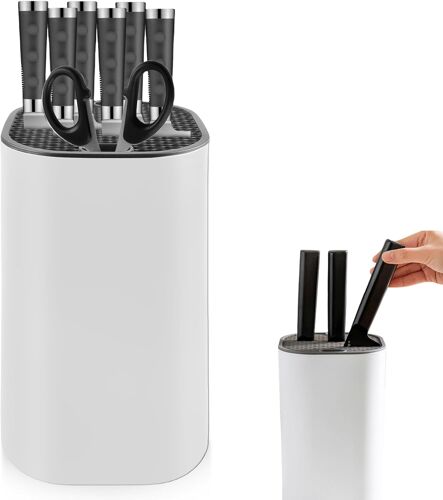 Jexnovashop-Bloc À Couteaux Universel Sans Couteau - Porte-Couteaux Blanc - Organiseur De Couteaux De Cuisine Pour Tous Les Types De Couteaux - Support Carré Moderne Non Équipé