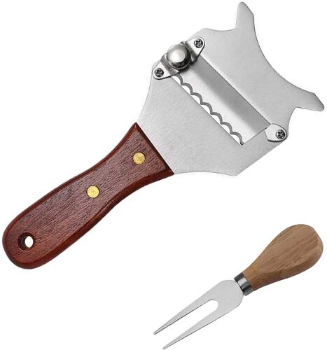 Jexnovashop-Coupe Fromage, Couteau Fromage Réglable, Avec Fourchette, Avec Trou De Suspension Pour Manche En Bois, Rasoir Truffes, Trancheuse À Fromage, Lame Ondulée Tranchante, Pour Maison, Cuisine
