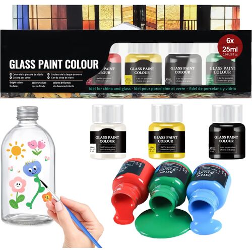 Jexnovashop-Peinture Vitrail, Peinture Sur Verre Sans Cuisson, Peinture Ceramique Idéal Pour Peindre Des Tasses, Des Vases Céramique Et Du Verre 6 * 25ml