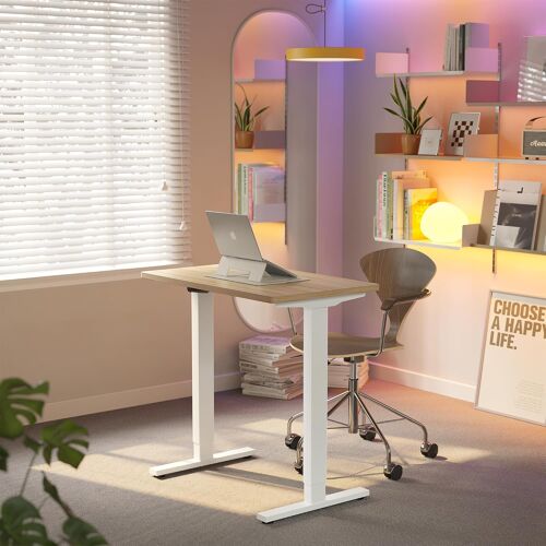 JEXNOVASHOP-80 x 48cm Bureau Assis Debout Électrique, Réglable en Hauteur, 4 Positions Mémorisées, pour Travail à Domicile et Ordinateur, Cadre Bois de Noyer Clair
