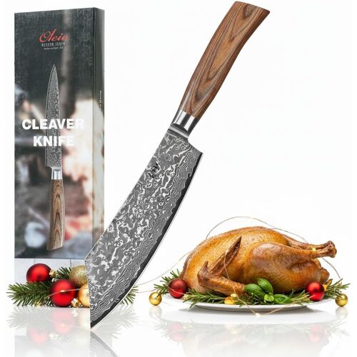 Jexnovashop-Wakoli Edib Pro Couteau De Boucher En Damas I Lame Tranchante De 20 Cm En Acier Damassé À 67 Couches Avec Noyau Vg10 Et Manche En Bois De Pakka I Couteau De Cuisine Professionnel & Coutea