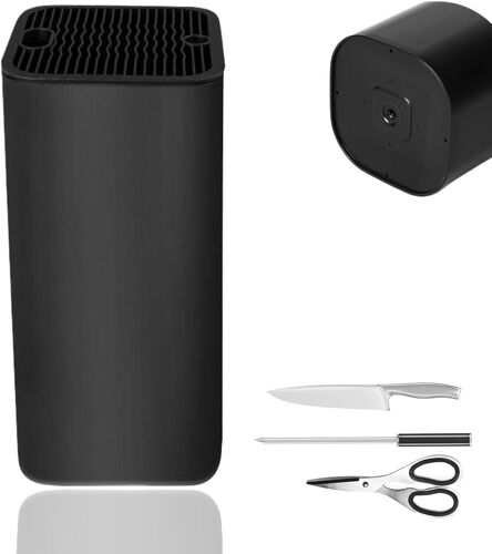 Jexnovashop-Bloc À Couteaux Noir Sans Couteaux, Support Carré Pour Couteaux De Cuisine, Rangement De Couteaux Avec Fente Pour Ciseaux Et Tige À Aiguiser, Porte-Couteaux Peu Encombrant Sans Couteaux