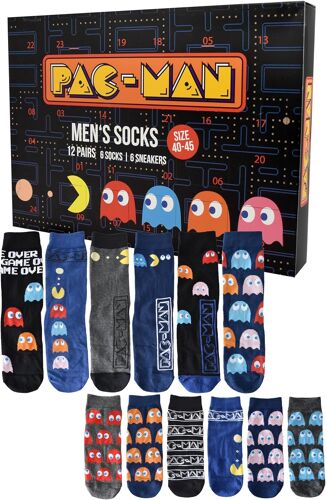 JEXNOVASHOP-Calendrier de l'Avent Pac-Man avec 12 paires de chaussettes pour homme, taille 40-45, calendrier avec baskets et chaussettes longues, calendrier de Noël, cadeau
