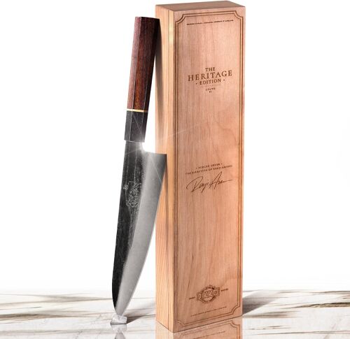 Mevronisshop-Couteau De Chef Japonais ¿ Acier Inoxydable Aus-8 À Haute Teneur En Carbone De 21 Cm | Finition Forgée À La Main | Manche En Palissandre Et Ébène | Couteau De Cuisine Professionnel