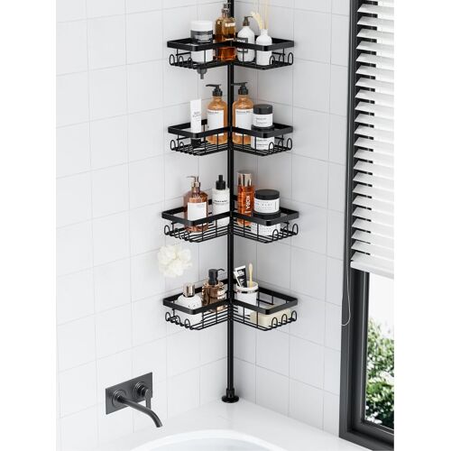 JEXNOVASHOP-Etagere Douche sans Percage, Rangement Salle de Bain, Rangement Salle de Bain Acier Inoxydable, Etagere Telescopique Douche Hauteur 80 à 293 CM