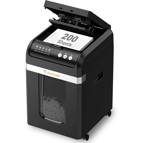 Jexnovashop-Bonsaii Destructeur De Documents Auto Feed 200 Feuilles, 60 Min De Fonctionnement, Micro-Coupe P-4, Bac 31l, Mode Manuel Pour Cartes De Crédit, Silencieux & Écoénergétique, Idéal Bureau,
