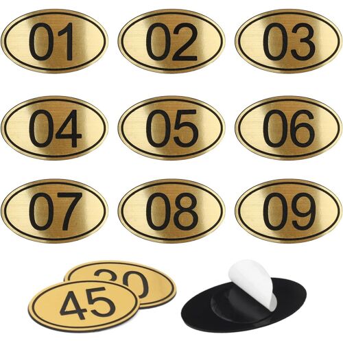 JEXNOVASHOP-Lot de 50 numéros de table ovales Étiquettes de casier gravés en ABS avec ruban adhésif double face - 1 à 50