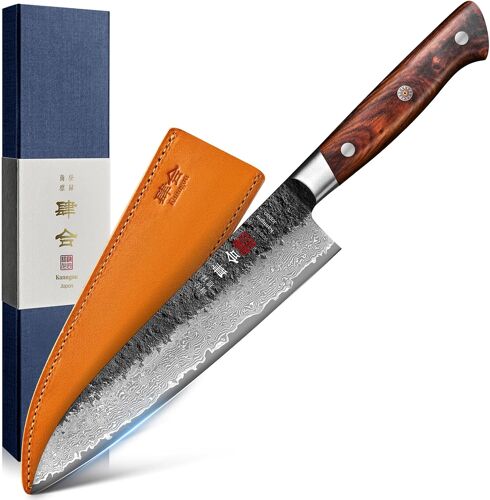 Jexnovashop-Gyuto Couteau De Cuisine Damassé 21 Cm Couteau De Chef Japonais Extra Tranchant En Acier Vg-10 Avec Manche Ergonomique En Bois Pakka, Design Robuste Et Boîte Cadeau
