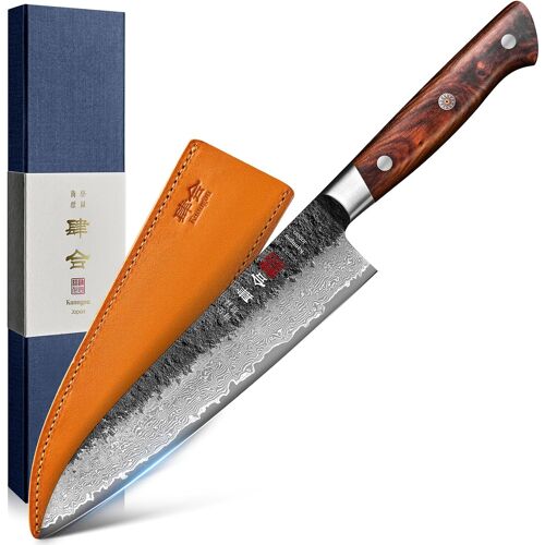 Jexnovashop-Gyuto Couteau De Cuisine Damassé 21 Cm Couteau De Chef Japonais Extra Tranchant En Acier Vg-10 Avec Manche Ergonomique En Bois Pakka, Design Robuste Et Boîte Cadeau