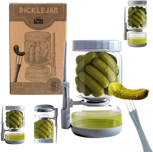 Jexnovashop-Pot À Cornichon 900 Ml Retournable Avec Pique Inclus ¿ Bocal Sablier En Verre Hermétique Sans Bpa ¿ Pot Pour Olives, Cornichons, Fruits ¿ Anti-Gâchis, Facile À Nettoyer ¿ Idée Cadeau