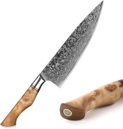 Jexnovashop-Couteau De Chef Damas, Couteau De Cuisine En 67 Couches Acier Damas,Style Japonais Couteau Gyuto, Manche En Bois