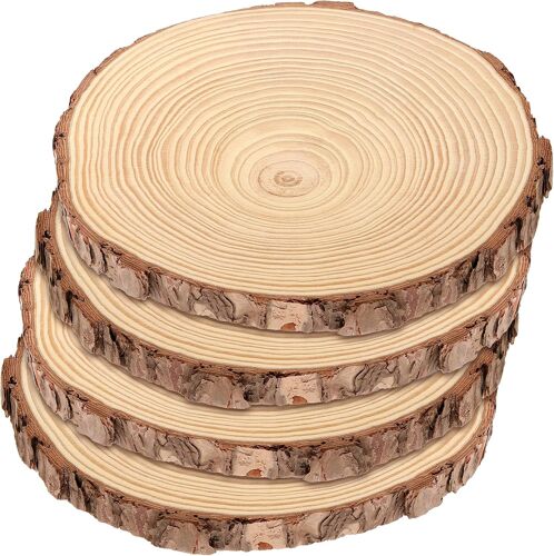 Jexnovashop-Lot De 4 Rondin De Bois Naturel De 23 À 25 Cm De Diamètre, Grands Disques Décoratifs En Bois Naturel, Bois Naturel Convient Pour Travaux Manuels