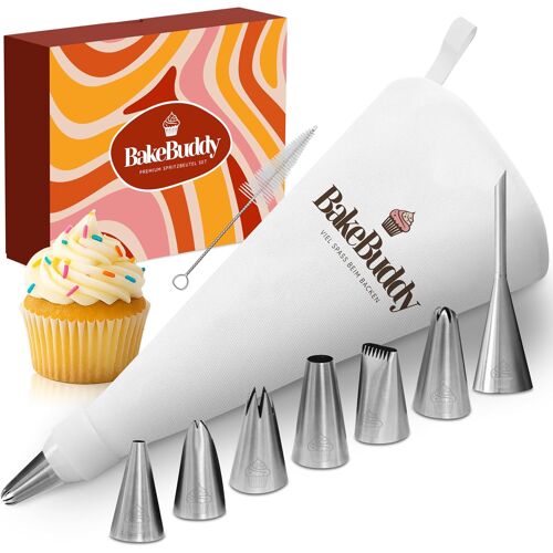 Jexnovashop-Poche À Douille Patisserie Premium (11 Pièces) En Coton De 35 Cm Avec Embouts En Acier Inoxydable Pour Décorer Gâteaux, Réutilisable Et Compatible Lave-Vaisselle, Inclut Coffret Cadeau