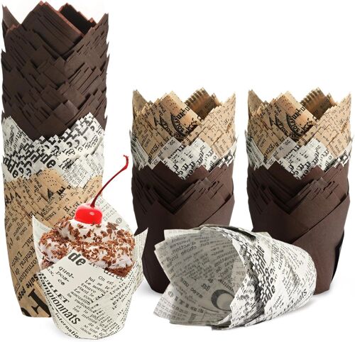 Jexnovashop-200 Pièces Caissette Muffins Papier Tulipe, Caissettes Cupcake Taille Standard, Naturel & Non Blanchi, Moule Muffins Papier Pour Cuisson Mariage, Anniversaire, Fête (C)