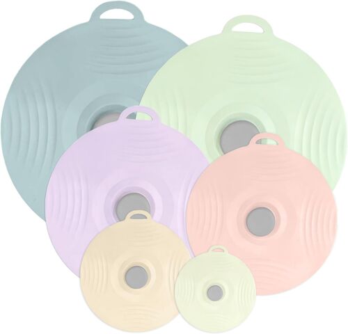 Jexnovashop-Lot De 6 Couvercle Silicone Alimentaire 5 Tailles Couvercle En Silicone Couvercle Silicone Réutilisable Résistants À La Poussière Et À La Chaleur Couvercles Hermétique Couvercle Microonde
