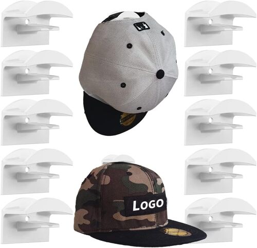 Jexnovashop-Crochets De Chapeaux,10 Pcs Porte De Casquette,Adhésifs Crochets Muraux Pour Chapeaux,Mural Double Hook Porte-Chapeaux,Pour Chapeaux, Écharpes, Sacs, Serviettes, Casques (Blanc)