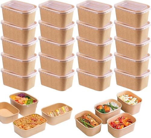 Jexnovashop-20 Pcs Carton À Salade, Emballage À Emporter, Récipients Alimentaires Réutilisables, Boîtes Alimentaires Rectangulaires, Résistant À L'eau, À L'huile (Avec Couvercle, 1000ml)