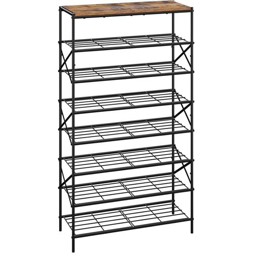 Jexnovashop-Tagère À Chaussures À 8 Niveaux, Grande Étagère À Chaussures Avec Rangement Pour 32 Paires, Gain De Place Porte Chaussures En Métal Pour Entrée Couloir Salon, Rustique Marron Txj018h